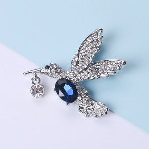 Fashion Bright Blue Hummingbird Brooch with Cubic Zirconia
