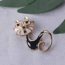 Load image into Gallery viewer, Simple and Cute Plated Gold Enamel Black Glasses Cat Brooch with Cubic Zirconia