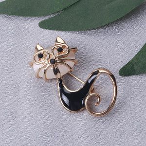 Simple and Cute Plated Gold Enamel Black Glasses Cat Brooch with Cubic Zirconia