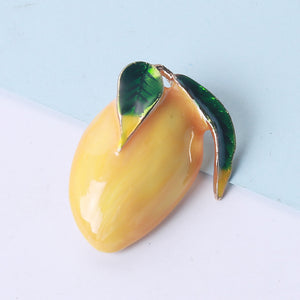 Simple and Sweet Plated Gold Enamel Fruit Mango Brooch