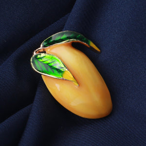 Simple and Sweet Plated Gold Enamel Fruit Mango Brooch