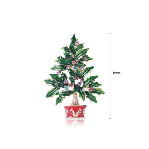 Fashion and Elegant Plated Gold Enamel Christmas Tree Brooch with Cubic Zirconia