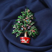 Load image into Gallery viewer, Fashion and Elegant Plated Gold Enamel Christmas Tree Brooch with Cubic Zirconia