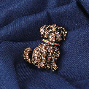 Simple and Cute Plated Gold Dog Brooch with Brown Cubic Zirconia