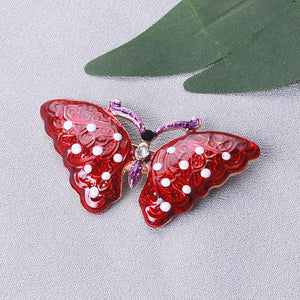 Fashion and Elegant Plated Gold Enamel Red Butterfly Brooch with Cubic Zirconia