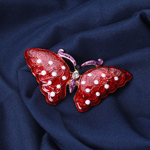 Fashion and Elegant Plated Gold Enamel Red Butterfly Brooch with Cubic Zirconia
