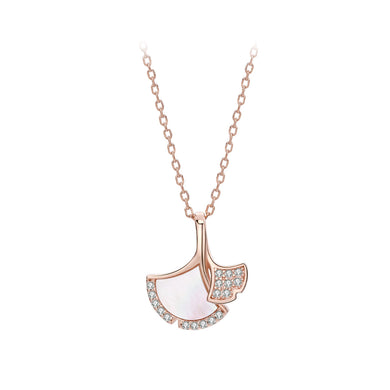 925 Sterling Silver Plated Rose Gold Fashion Simple Ginkgo Leaf Pendant with Cubic Zirconia and Necklace