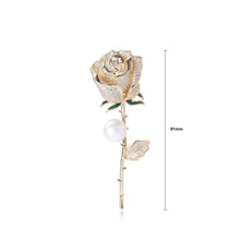 Load image into Gallery viewer, Fashion and Elegant Plated Gold Rose Flower Imitation Pearl Brooch with Cubic Zirconia