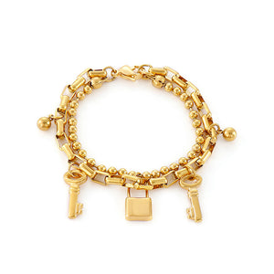 Fashion Creative Plated Gold Lock Key 316L Stainless Steel Double Layer Bracelet