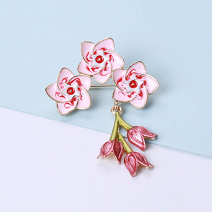 Fashion and Sweet Plated Gold Enamel Pink Flower Brooch