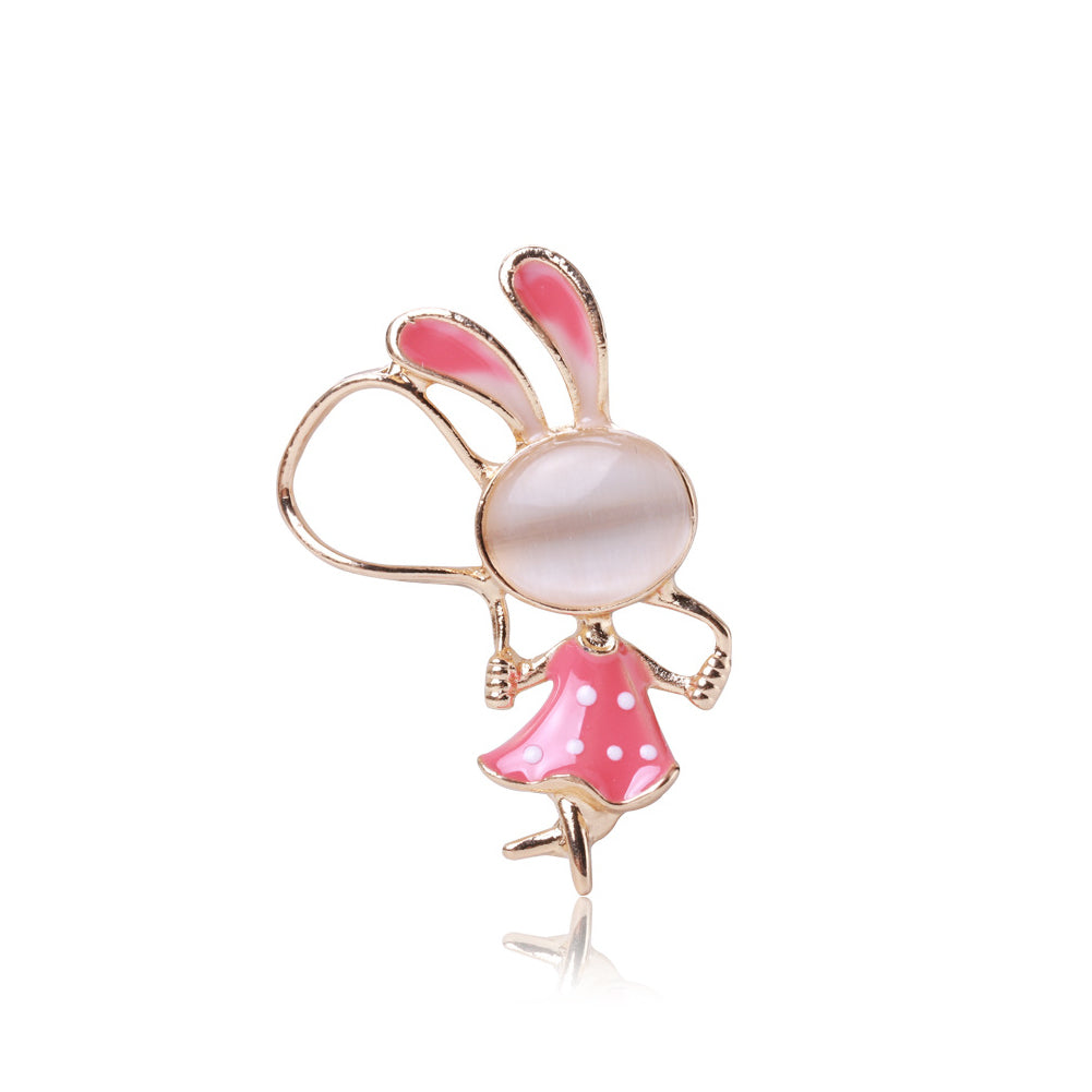 Fashion and Cute Plated Gold Enamel Red Rabbit Imitation Opal Brooch