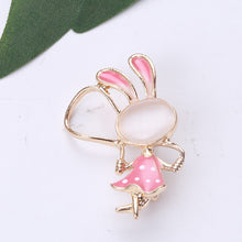 Load image into Gallery viewer, Fashion and Cute Plated Gold Enamel Red Rabbit Imitation Opal Brooch