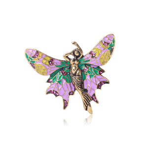 Fashion and Elegant Plated Gold Enamel Color Butterfly Sprite Brooch