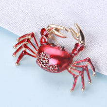 Load image into Gallery viewer, Simple and Cute Plated Gold Enamel Red Crab Brooch
