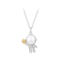 Load image into Gallery viewer, 925 Sterling Silver Fashion Cute Astronaut Gold Star Pendant with Freshwater Pearl and Necklace