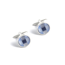 Load image into Gallery viewer, Fashion and Elegant Geometric Round Blue Cubic Zirconia Cufflinks