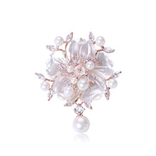 Load image into Gallery viewer, Fashion and Elegant Plated Rose Gold Camellia Mother-of-pearl Imitation Pearl Brooch with Cubic Zirconia