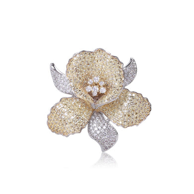 Fashion Bright Plated Gold Two-tone Flower Brooch with Cubic Zirconia