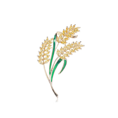 Simple and Bright Plated Gold Wheat Brooch with Cubic Zirconia