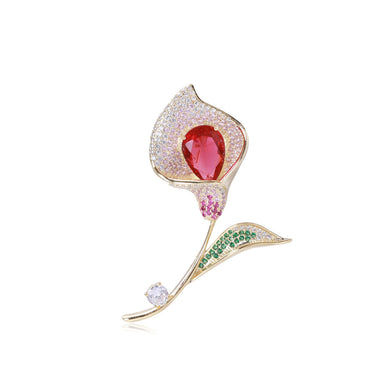 Elegant Temperament Plated Gold Tulip Brooch with Pink Cubic Zirconia