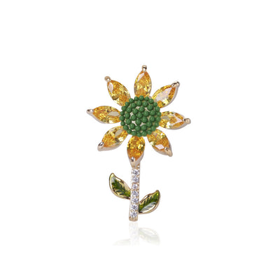 Fashion and Cute Plated Gold Sunflower Brooch with Yellow Cubic Zirconia