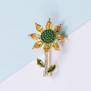 Fashion and Cute Plated Gold Sunflower Brooch with Yellow Cubic Zirconia