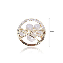 Load image into Gallery viewer, Fashion and Simple Plated Gold Hollow Pattern Geometric Round Imitation Pearl Brooch with Cubic Zirconia