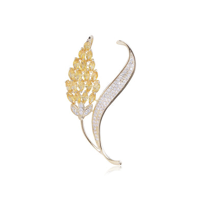 Fashion and Elegant Plated Gold Wheat Brooch with Yellow Cubic Zirconia