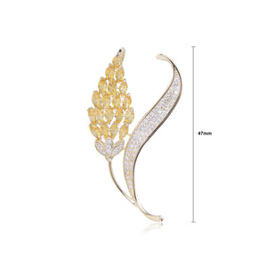 Fashion and Elegant Plated Gold Wheat Brooch with Yellow Cubic Zirconia