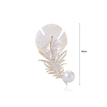 Load image into Gallery viewer, Fashion Creative Plated Gold Feather Imitation Pearl Brooch with Cubic Zirconia