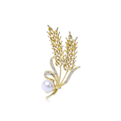 Fashion and Dazzling Plated Gold Wheat Imitation Pearl Brooch with Yellow Cubic Zirconia