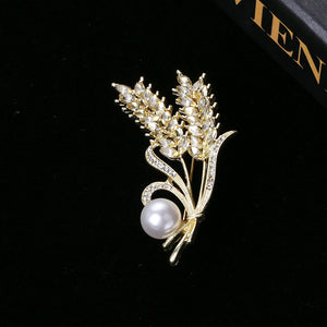 Fashion and Dazzling Plated Gold Wheat Imitation Pearl Brooch with Yellow Cubic Zirconia