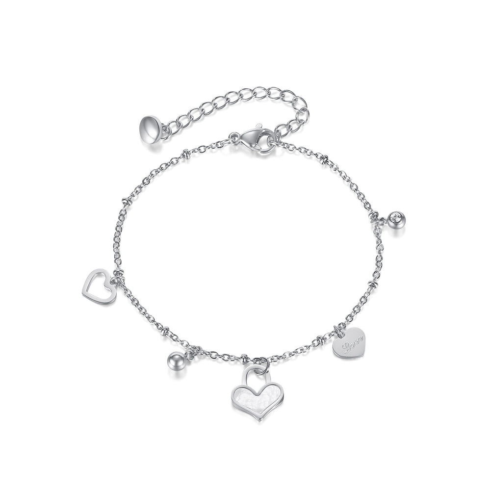 Simple and Fashion Heart-shaped Shell Round Bead 316L Stainless Steel Bracelet with Cubic Zirconia