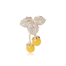 Load image into Gallery viewer, Fashion Sweet Plated Gold Cherry Yellow Imitation Pearl Brooch with Cubic Zirconia