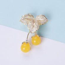Load image into Gallery viewer, Fashion Sweet Plated Gold Cherry Yellow Imitation Pearl Brooch with Cubic Zirconia