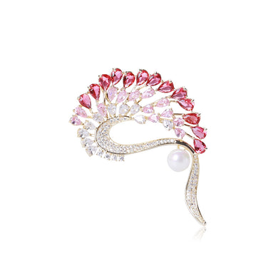 Fashion Creative Plated Gold Peacock Brooch with Pink Cubic Zirconia