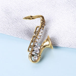 Fashion Personality Plated Gold Saxophone Brooch with Cubic Zirconia