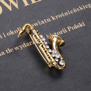 Fashion Personality Plated Gold Saxophone Brooch with Cubic Zirconia