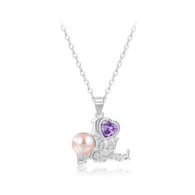 925 Sterling Silver Fashion Romantic Love Heart-shaped Cubic Zirconia Pendant with Purple Freshwater Pearl and Necklace
