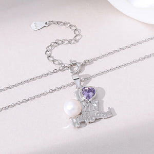 925 Sterling Silver Fashion Romantic Love Heart-shaped Cubic Zirconia Pendant with White Freshwater Pearl and Necklace
