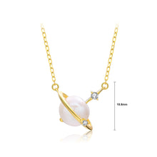 Load image into Gallery viewer, 925 Sterling Silver Plated Gold Fashion Creative Planet Freshwater Pearl Pendant with Cubic Zirconia and Necklace