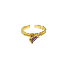Load image into Gallery viewer, 925 Sterling Silver Plated Gold Simple Fashion Irregular Geometric Adjustable Opening Ring with Purple Cubic Zirconia