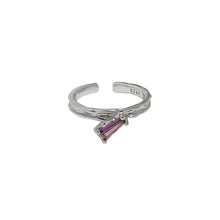 Load image into Gallery viewer, 925 Sterling Silver Simple Fashion Irregular Geometric Adjustable Opening Ring with Purple Cubic Zirconia