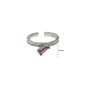 925 Sterling Silver Simple Fashion Irregular Geometric Adjustable Opening Ring with Purple Cubic Zirconia