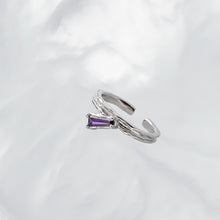 Load image into Gallery viewer, 925 Sterling Silver Simple Fashion Irregular Geometric Adjustable Opening Ring with Purple Cubic Zirconia