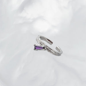 925 Sterling Silver Simple Fashion Irregular Geometric Adjustable Opening Ring with Purple Cubic Zirconia