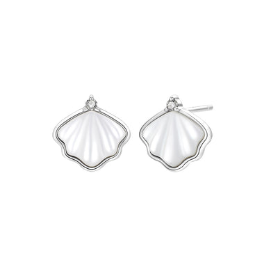925 Sterling Silver Fashion Simple Ginkgo Leaf Mother-of-pearl Stud Earrings with Cubic Zirconia
