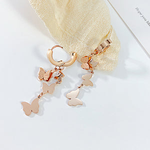 Fashion and Elegant Plated Rose Gold 316L Stainless Steel Butterfly Tassel Earrings