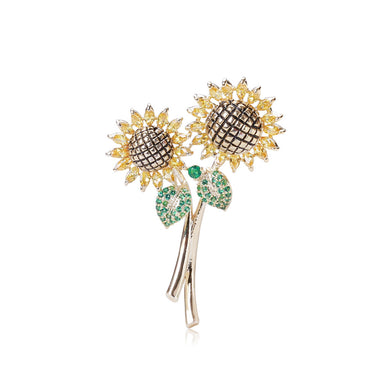 Fashion and Simple Plated Gold Sunflower Brooch with Yellow Cubic Zirconia