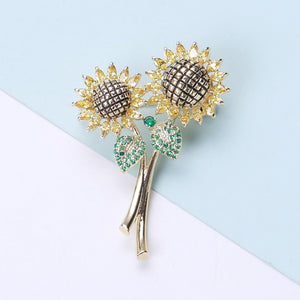 Fashion and Simple Plated Gold Sunflower Brooch with Yellow Cubic Zirconia